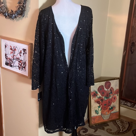 MARINA Size 20W Black Sequin Stretch Dual Layer VNeck Evening Party BlackTie NEW - Picture 7 of 16